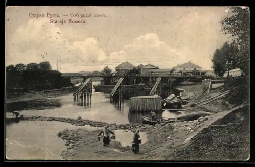 AK Staraja Russa, Blick auf die Kathedrals-Brücke