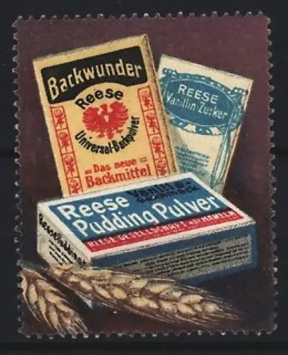 Reklamemarke Reese, Back- und Puddingpulver, Backwunder und Puddingpulver