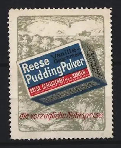 Reklamemarke Hameln, Reese Gesellschaft, Puddingpulver, Puddingpackung