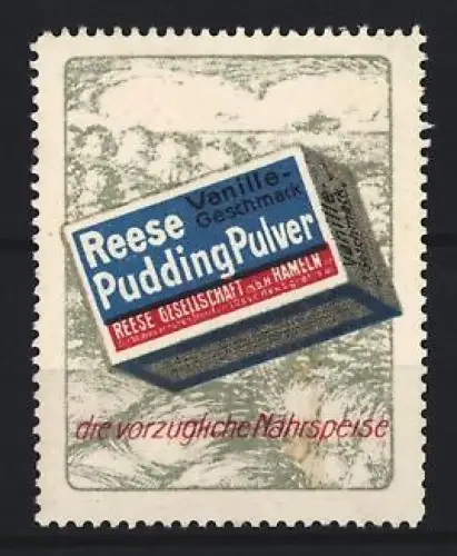 Reklamemarke Hameln, Reese Gesellschaft, Puddingpulver, Puddingpackung