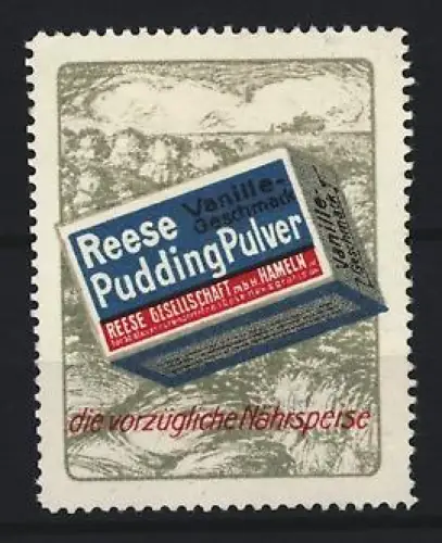 Reklamemarke Hameln, Reese Gesellschaft, Pudding Pulver, Puddingpackung