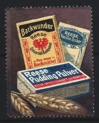 Reklamemarke Hameln, Reese Gesellschaft, Back- und Puddingpulver, Verpackungen