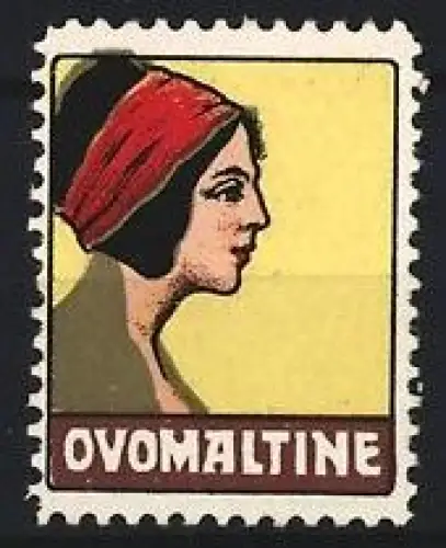 Reklamemarke Ovomaltine, Schokoladenfabrik, Frau mit rotem Kopftuch