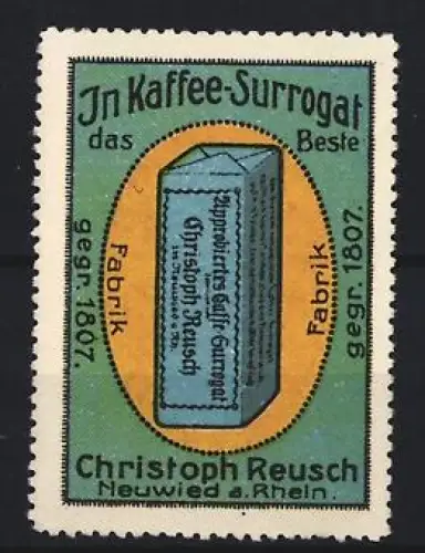 Reklamemarke Neuwied a. Rhein, Christoph Reusch, Kaffee-Ersatz, Verpackungspaket
