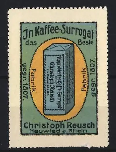 Reklamemarke Neuwied a. Rhein, Christoph Rausch, Kaffee-Ersatz, Verpackung als Symbol
