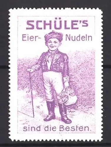 Reklamemarke Schüle, Nudelfabrik, Eier-Nudeln, Junge mit Stock und Korb