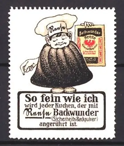 Reklamemarke Reese, Backpulver, Bäcker mit Kuchen und Backpulver
