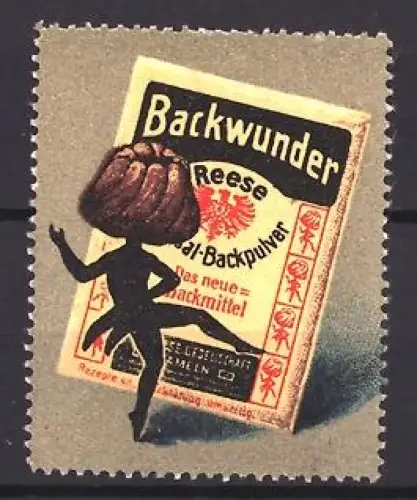 Reklamemarke Reese, Backpulver, Backwunderverpackung, tanzendes Gebäck