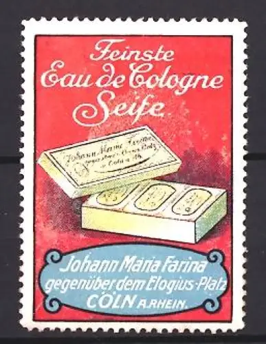 Reklamemarke Köln, Johann Maria Farina, Seife, Seifenstück mit Verpackung