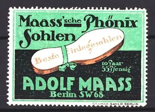 Reklamemarke Berlin, Adolf Maass, Einlegesohlen, Einlegesohle