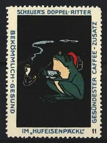 Reklamemarke Scheuer, Kaffee-Zusatz, Marke Doppel-Ritter, Frosch mit Kaffeetasse