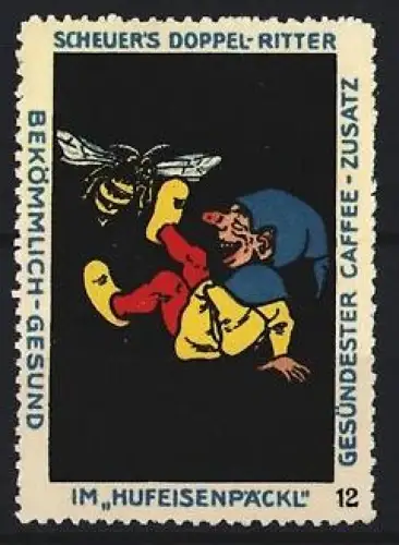 Reklamemarke Scheuer, Kaffee-Zusatz, Marke Doppel-Ritter, Zwerg mit Biene