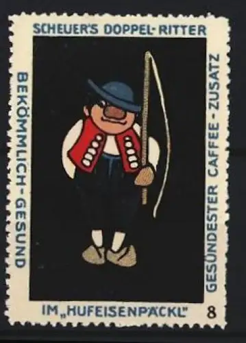 Reklamemarke Scheuer, Kaffee-Zusatz, Marke Doppel-Ritter, Trachtenträger mit Peitsche