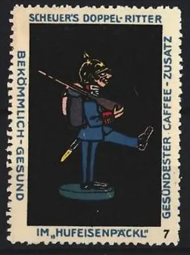 Reklamemarke Scheuer, Kaffee-Zusatz, Marke Doppel-Ritter, Soldat mit Pickelhaube