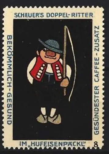Reklamemarke Scheuer, Kaffee-Zusatz, Marke Doppel-Ritter, Figur mit Pfeife