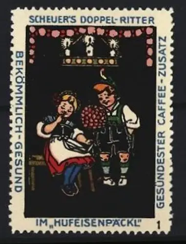 Reklamemarke Scheuer, Kaffee-Zusatz, Marke Doppel-Ritter, Kinder im Trachtenanzug