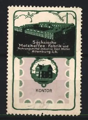 Reklamemarke Altenburg, Carl Müller, Malzkaffee-Fabrik, Fabrikgebäude