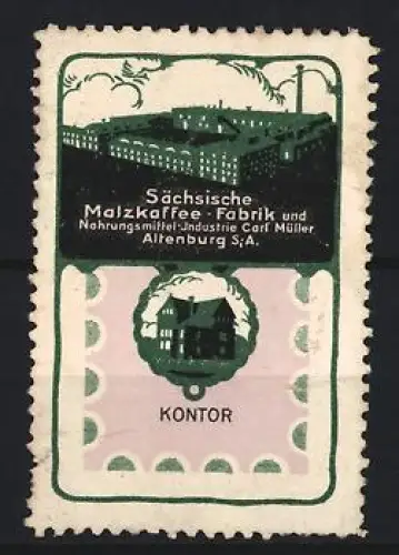 Reklamemarke Altenburg, Carl Müller, Malzkaffee-Fabrik, Fabrikgebäude