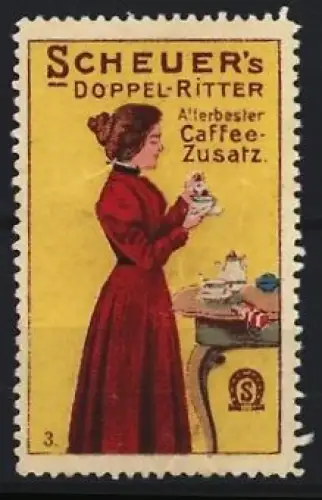Reklamemarke Scheuer, Kaffee-Zusatz, Marke Doppel-Ritter, Frau mit Kaffeetasse