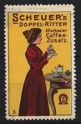 Reklamemarke Scheuer, Kaffee-Zusatz, Marke Doppel-Ritter, Frau mit Teeservice