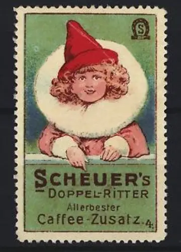 Reklamemarke Scheuer, Kaffee-Zusatz, Marke Doppel-Ritter, Kind mit roter Mütze