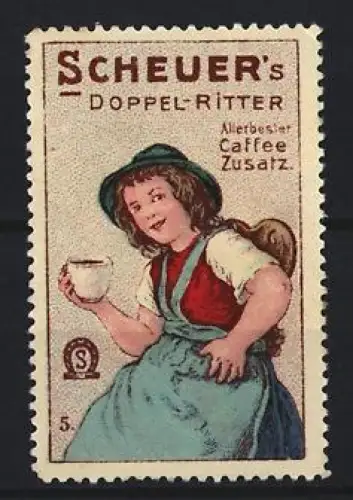 Reklamemarke Scheuer, Kaffee-Zusatz, Marke Doppel-Ritter, Mädchen mit Tasse