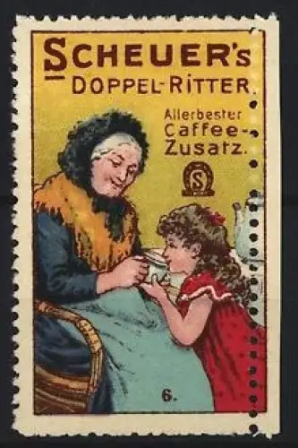 Reklamemarke Scheuer, Kaffee-Zusatz, Marke Doppel-Ritter, Frau mit Kind