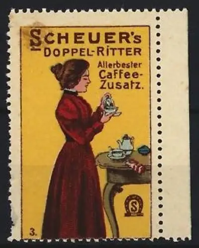 Reklamemarke Scheuer, Kaffee-Zusatz, Marke Doppel-Ritter, Frau mit Kaffeetasse
