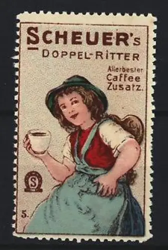 Reklamemarke Scheuer, Kaffee-Zusatz, Marke Doppel-Ritter, Mädchen mit Kaffeetasse