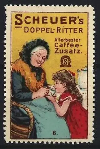 Reklamemarke Scheuer, Kaffee-Zusatz, Marke Doppel-Ritter, Grossmutter mit Kind