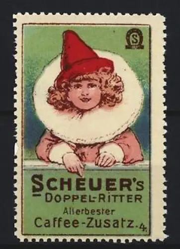 Reklamemarke Scheuer, Kaffee-Zusatz, Marke Doppel-Ritter, Kind mit rotem Hut