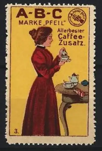 Reklamemarke A-B-C, Kaffee-Zusatz, Marke Pfeil, Frau mit Kaffeetasse