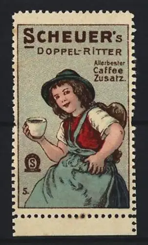 Reklamemarke Scheuer, Kaffee-Zusatz, Marke Doppel-Ritter, Mädchen mit Tasse