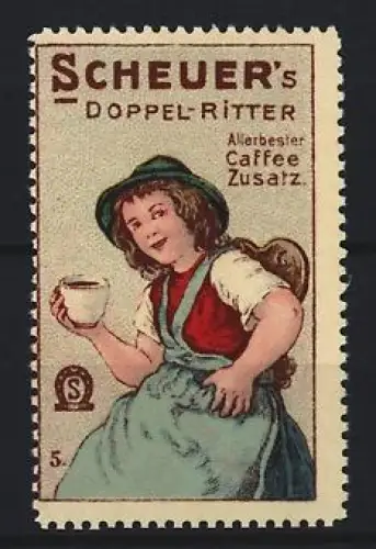Reklamemarke Scheuer, Kaffee-Zusatz, Marke Doppel-Ritter, Mädchen mit Tasse