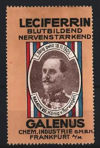 Reklamemarke Frankfurt, Galenus, Leciferrin Kräftigungspräparat, König Haakon VII