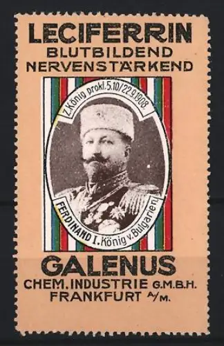 Reklamemarke Frankfurt, Galenus, Leciferrin Kräftigungspräparat, Ferdinand I. König v. Bulgarien