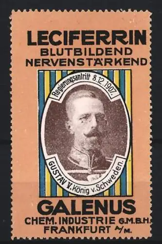 Reklamemarke Frankfurt, Galenus, Leciferrin Kräftigungspräparat, Gustav V. König v. Schweden