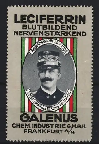 Reklamemarke Frankfurt, Galenus, Leciferrin Kräftigungspräparat, König von Italien
