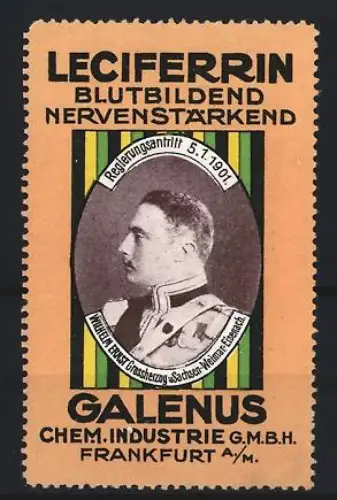 Reklamemarke Frankfurt, Galenus, Leciferrin Kräftigungspräparat, Porträt eines Mannes