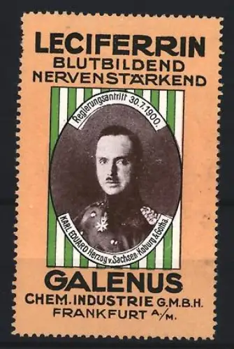 Reklamemarke Frankfurt, Galenus, Leciferrin Kräftigungspräparat, Karl Eduard Herzog v. Sachsen-Coburg-Gotha