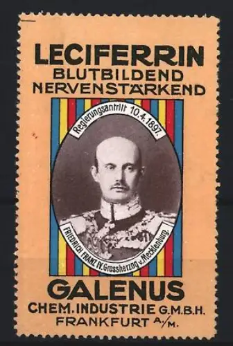 Reklamemarke Frankfurt, Galenus, Leciferrin Kräftigungspräparat, Friedrich Franz IV