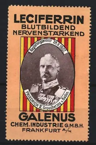 Reklamemarke Frankfurt, Galenus, Leciferrin Kräftigungspräparat, Friedrich II. von Baden