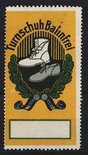Reklamemarke Bahnfrei, Turnschuhe, Sportschuhe und Lorbeerkranz