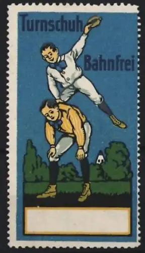 Reklamemarke Bahnfrei, Turnschuhe, Sportler im Sprung