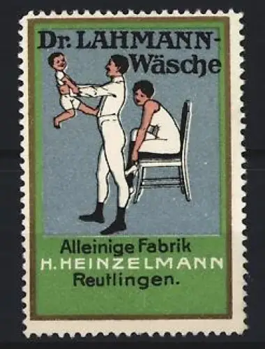 Reklamemarke Reutlingen, H. Heinzelmann, Dr. Lahmann Unterwäsche, Familie in Unterwäsche