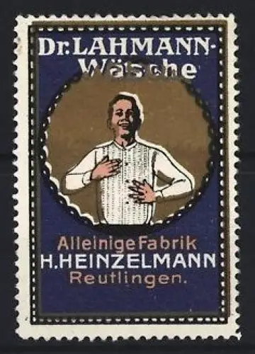 Reklamemarke Reutlingen, H. Heinzelmann, Dr. Lahmann, Unterwäsche, Mann in Unterwäsche