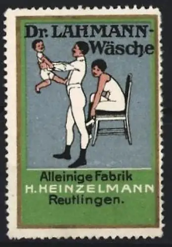 Reklamemarke Reutlingen, H. Heinzelmann, Dr. Lahmann Unterwäsche, Familie mit Kind