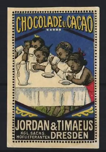 Reklamemarke Dresden, Jordan & Timaeus, Schokolade, Kinder am Tisch