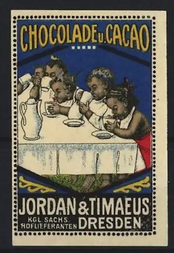 Reklamemarke Dresden, Jordan & Timaeus, Schokolade, Kinder beim Schokoladetrinken