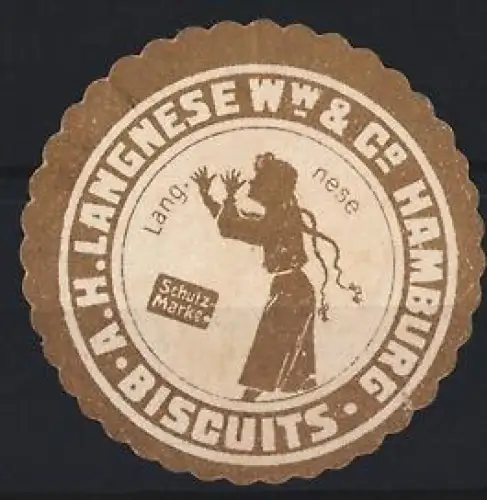 Reklamemarke Hamburg, A.H. Langnese WW & Co., Keksfabrik, Silhouette einer Frau
